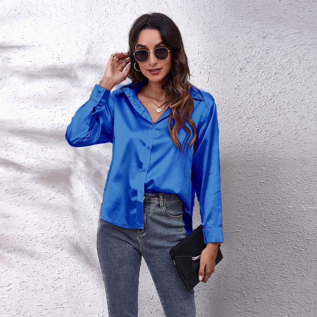 Satin Shirt For Women With Long Sleeves And Button Front For Office Wear