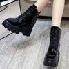 Женская обувь на распродаже 2024 Ботинки женские на шнуровке Осенние с круглым носком Однотонные на платформе Водонепроницаемые Лаконичная мода Корейский стиль Ботинки
