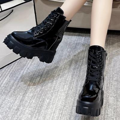 Женская обувь на распродаже 2024 Ботинки женские на шнуровке Осенние с круглым носком Однотонные на платформе Водонепроницаемые Лаконичная мода Корейский стиль Ботинки