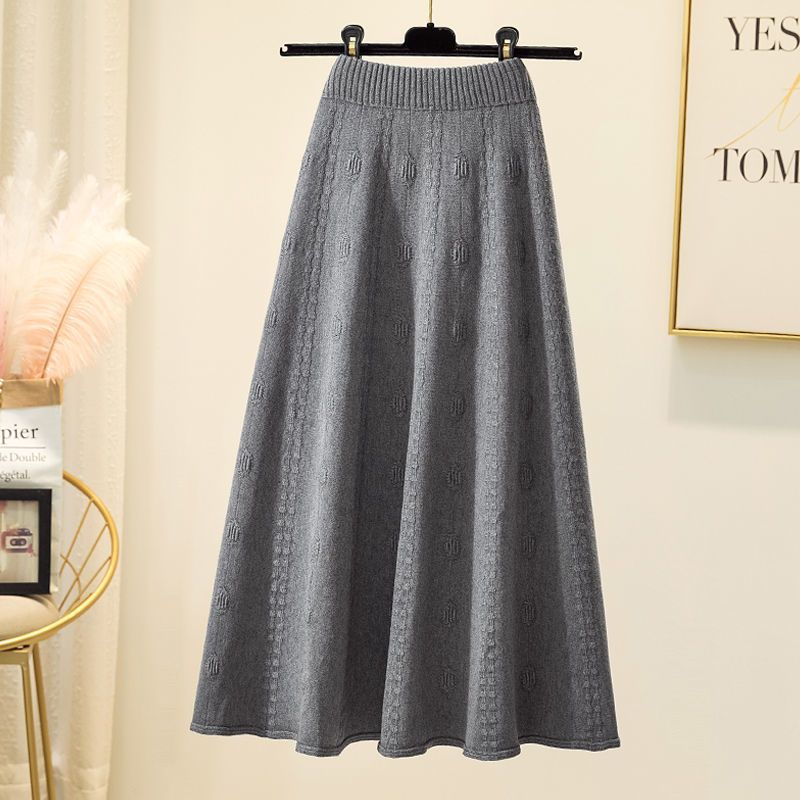 Women's Spring Autumn Winter Knitted Midi Half Skirt High Waist A-Line Umbrella Skirt Wool Flared Long Skirt To Match Sweaters