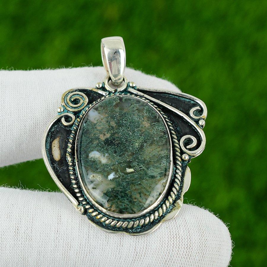 Натуральный кулон из агата «солнечный мох» из драгоценного камня, стерлинговое серебро 925 пробы, индийские украшения