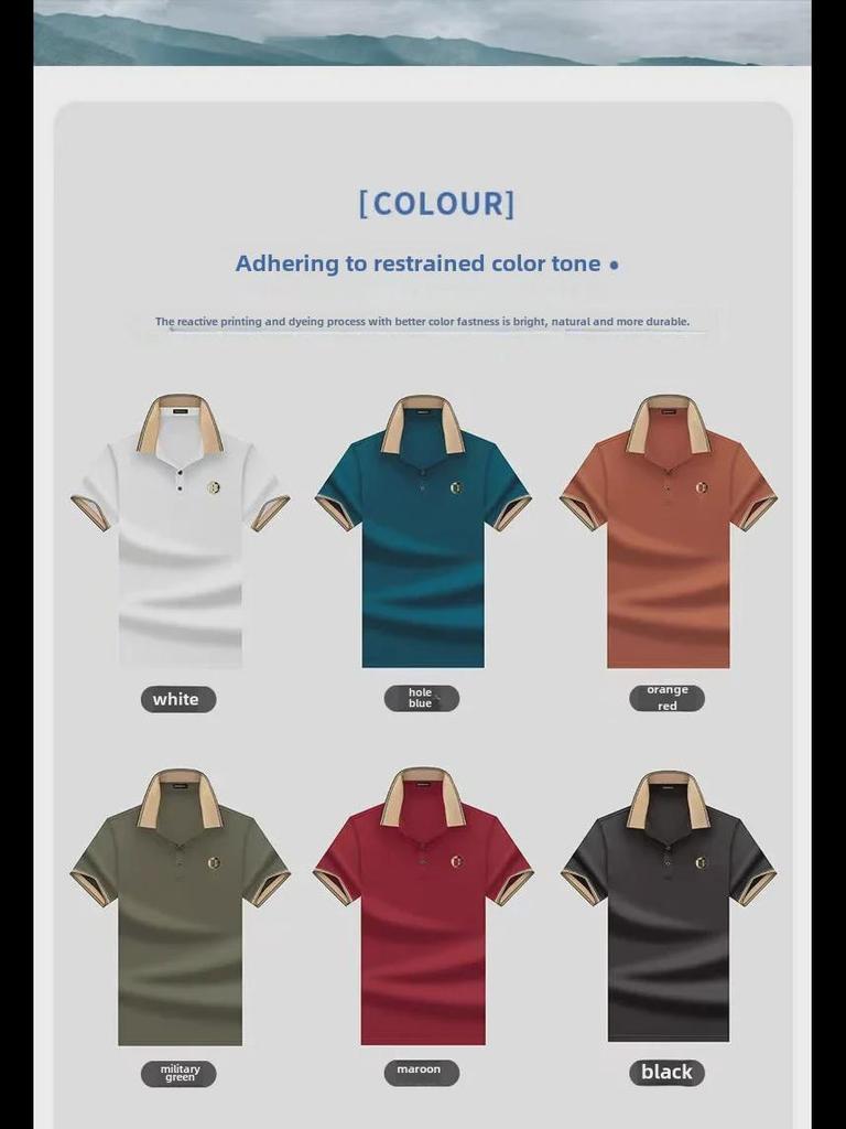 Men's Summer Ice Silk Embroidered Polo Shirt with Lapel