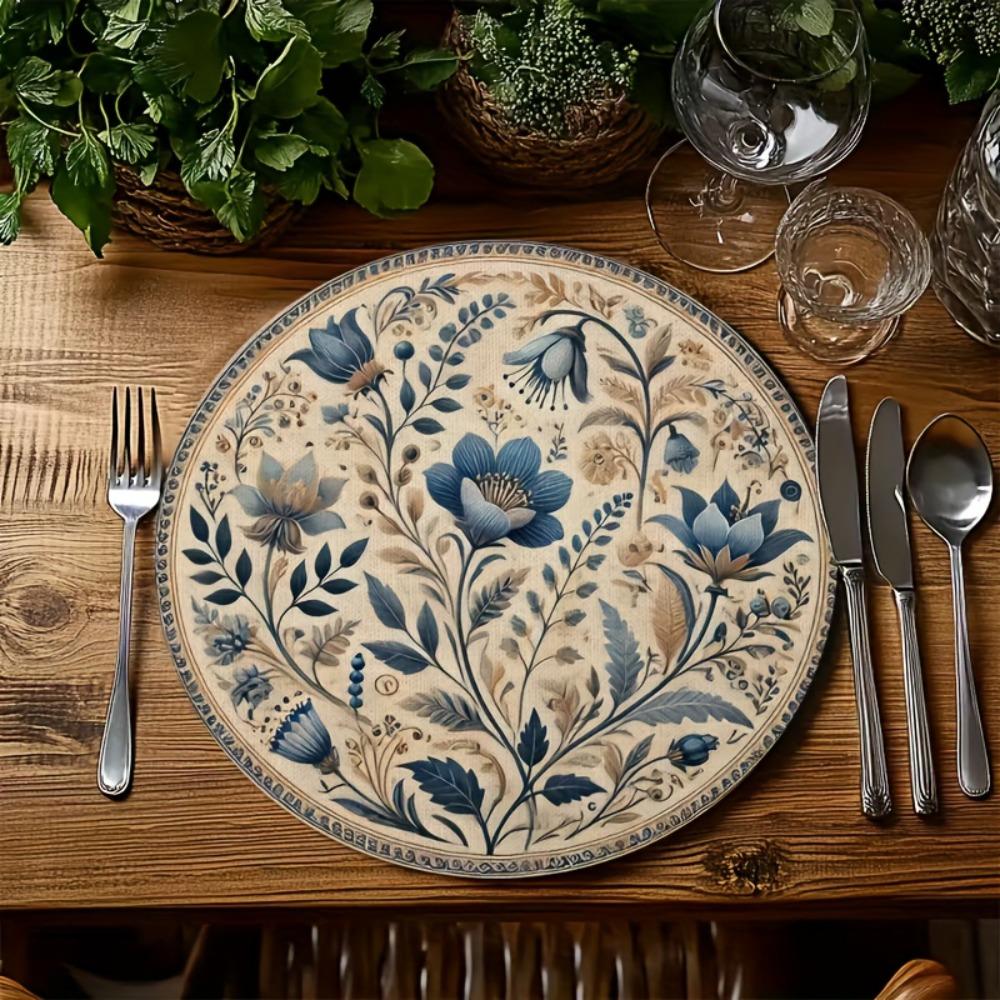 Heat Insulation Floral Table Placemat Embroidery Round Dining Mat  Party Table Decoration