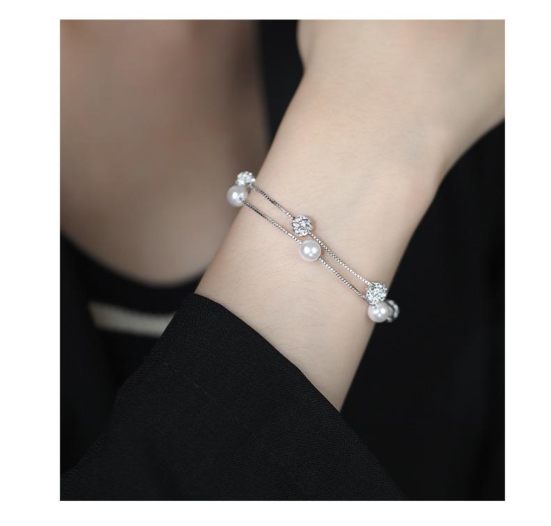 S925 Sterling Silver Double-Layered Starry Pearl Bracelet for Women - High-End, Elegant Design