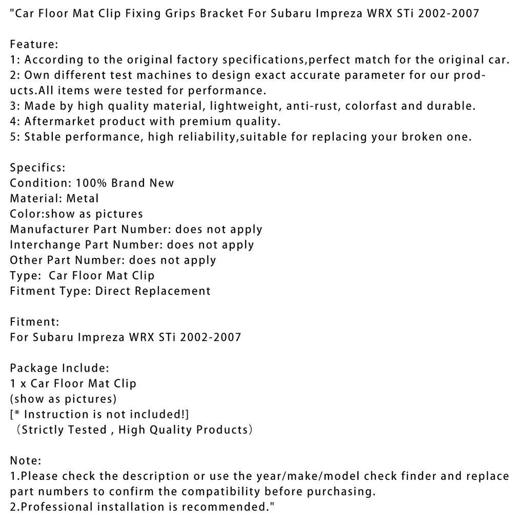 Зажим для автомобильного коврика, крепежные ручки, кронштейн для Subaru Impreza WRX STi 2002-2007