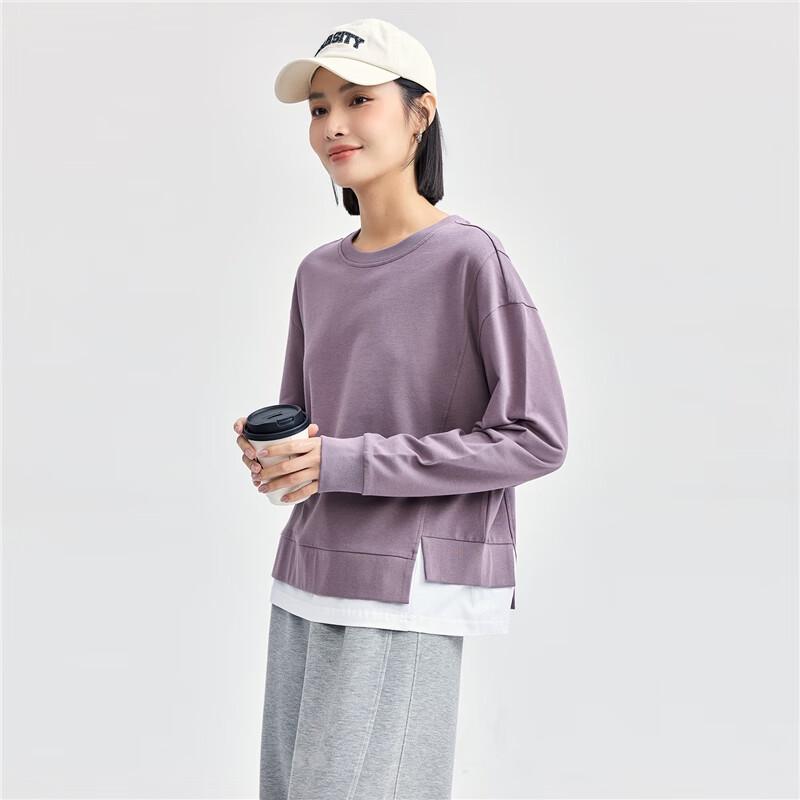 GIORDANO Женская хлопковая толстовка с имитацией многослойности и неровным подолом