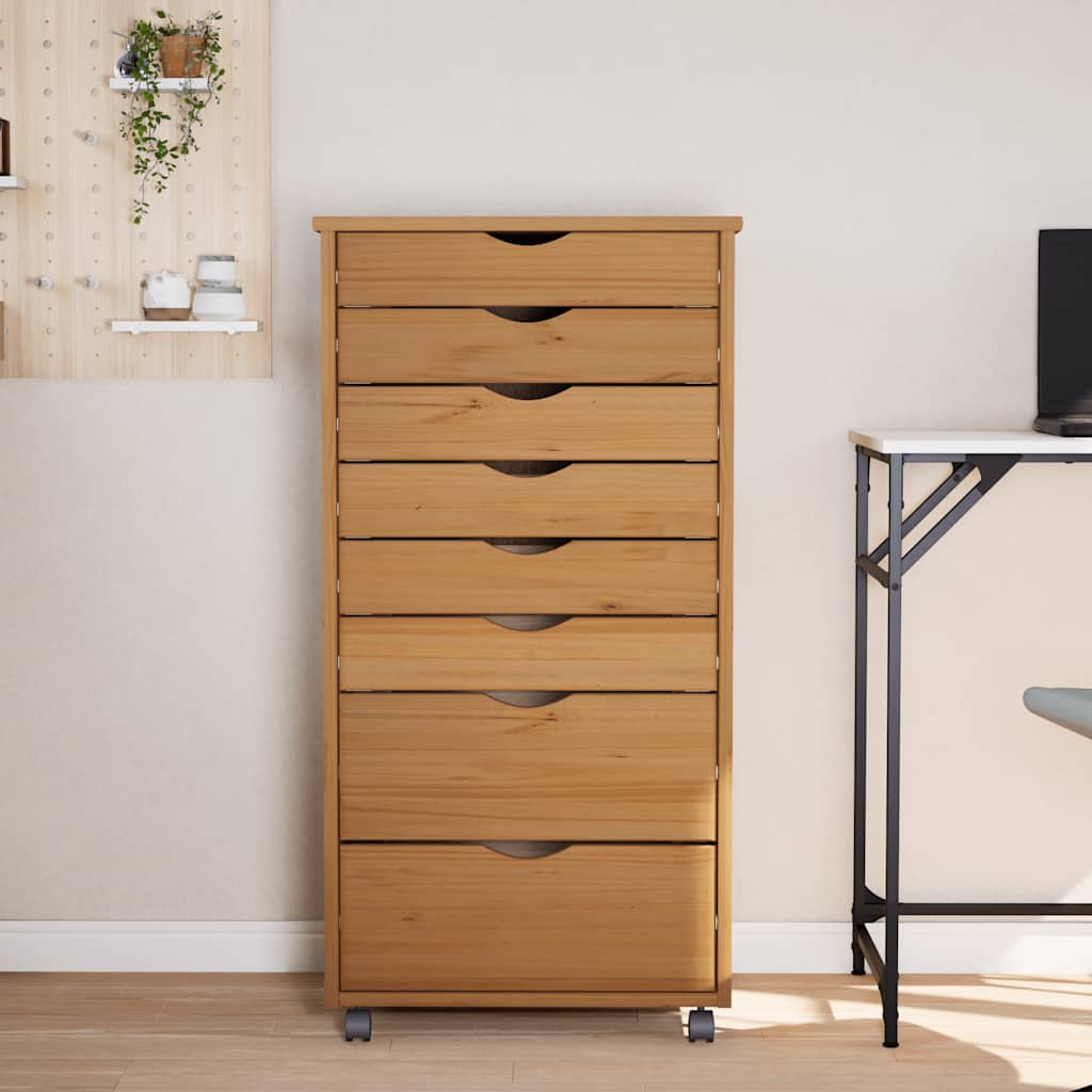 Mobile Drawer Cabinet MOSS Honey Brown Solid Pine Wood
