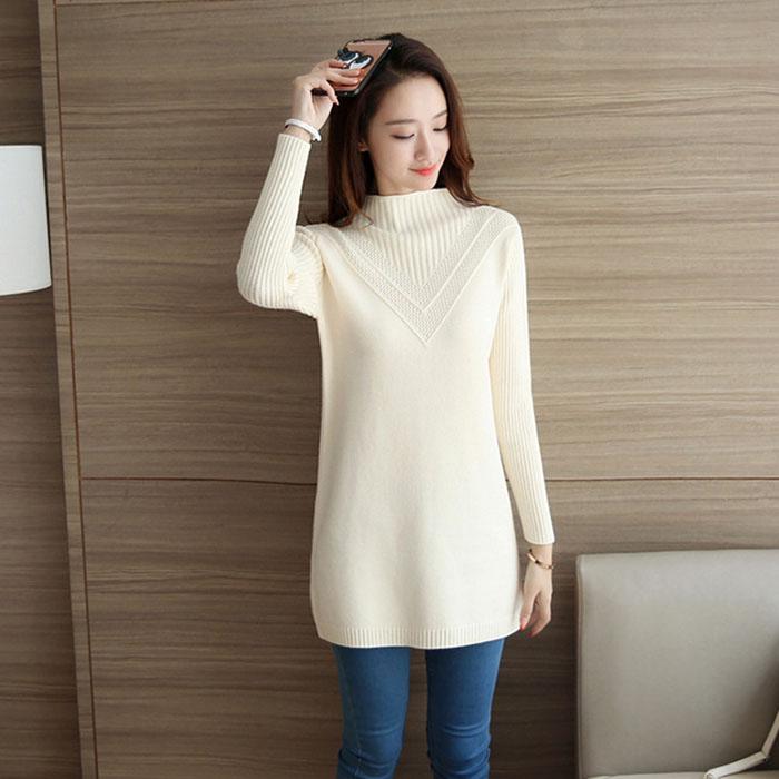 Korean Sweater Women Half Turtleneck Pullover Mid-length Knitted Sweater Women's Knitwear Solid Color Thick Jumper Sweater Autumn and Winter