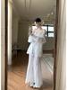 Korean Lace Long-Sleeved Shirt with Suspenders & White Fishtail Maxi Skirt - Women's Three-Piece Set for Spring/Summer 2025