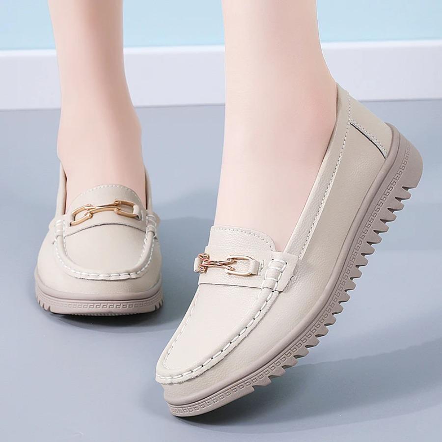 Women's Flats Fashion 100% Leather Flat Nurse Shoes Smooth Casual Breathable Women Plus Size Light Mom Shoes Women Shoes