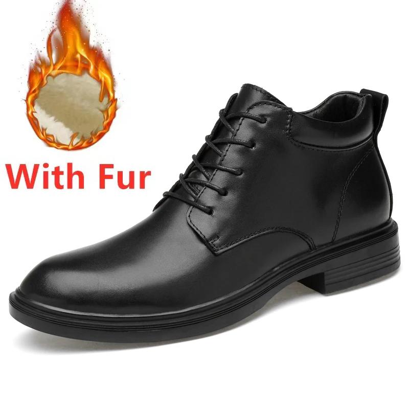 Fashion2024 Роскошные брендовые мужские деловые туфли Модные зимние ботильоны из натуральной кожи Высококачественные толстые теплые ботинки большого размера