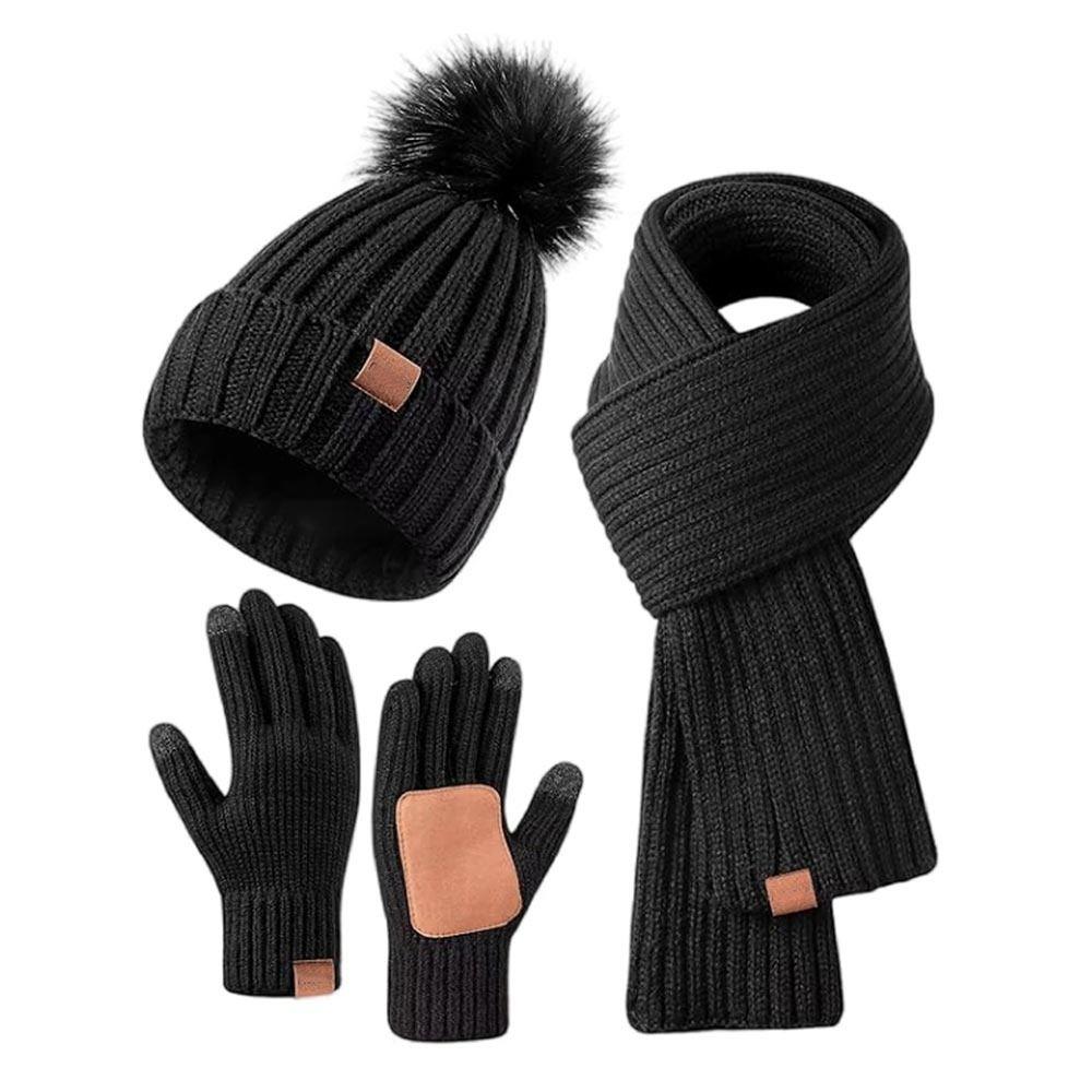 3 шт./набор Нескользящие женские шапки шарф перчатки набор Защита ушей Перчатки для сенсорного экрана для мужчин женщин