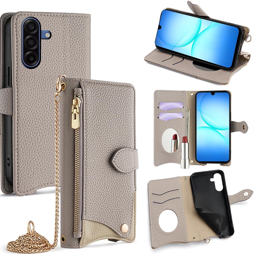 Кожаный чехол-кошелек с подставкой для Samsung Galaxy A17 5G, стиль «неправильный хвост» с цепочкой