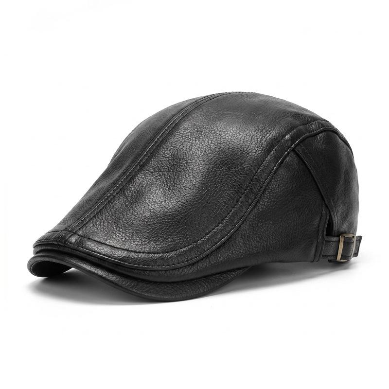 Autumn and winter hat universal American pu leather forward hat men's retro cap thermal beret