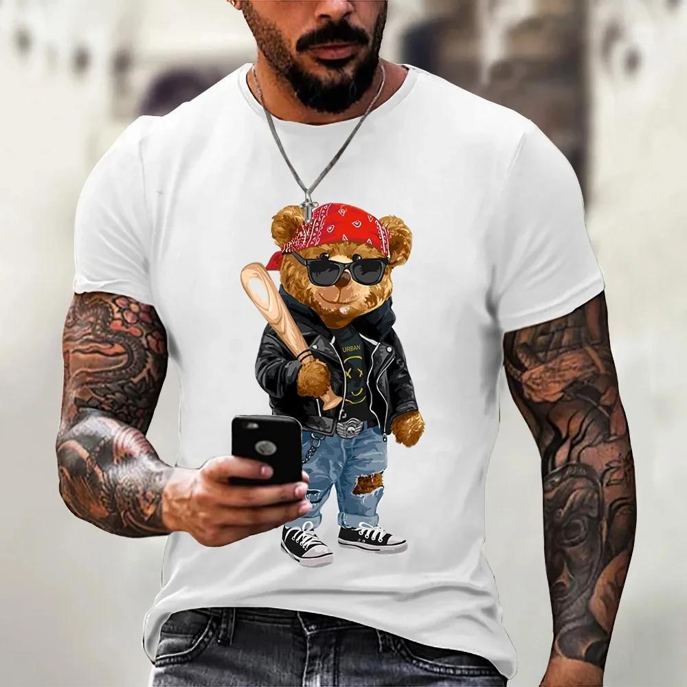 Футболка мужская из хлопка с рисунком Cartoon Bear Series, интересная майка с принтом, повседневная модная мужская одежда, женская футболка из хлопка