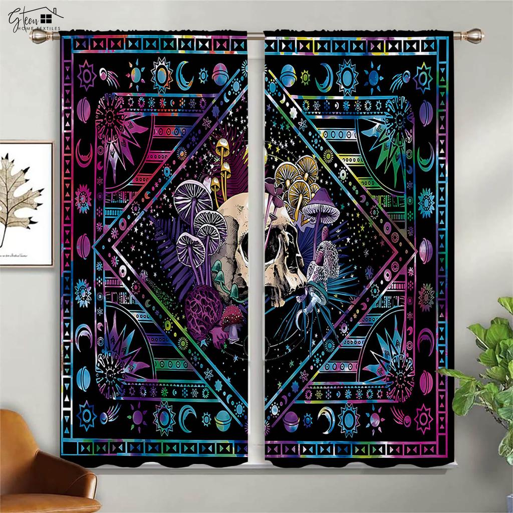 Плотные изоляционные шторы с цветочным принтом черепа, подходящие для Хэллоуина, украшения для гостиной, ресторана и вечеринки