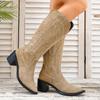 Fashion New Large-sized Autumn Pointed-toe French Chunk-heeled Solid Color Women's Riding Boots with Versatile Long Boots