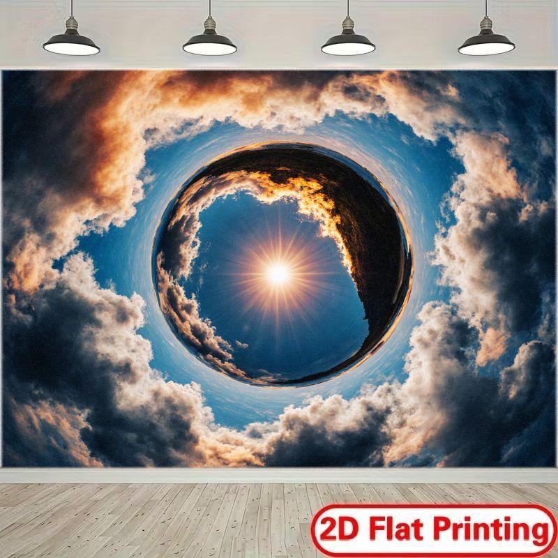 2D plane, 1 piece, depicting a bright sun and changing clouds. Suitable for photography studios and party events.