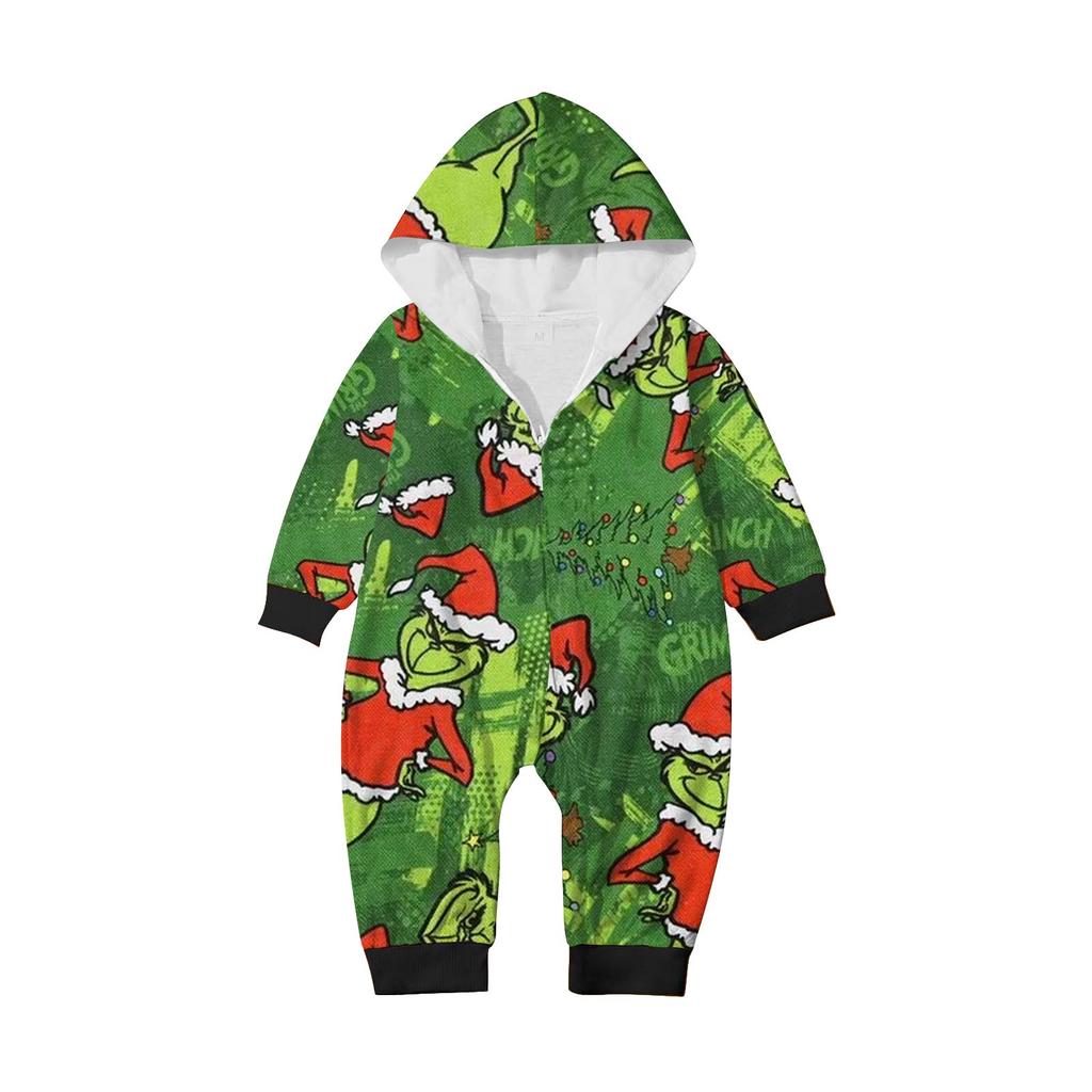 Домашняя одежда для родителей и детей с капюшоном и застежкой-молнией с принтом «Рождество»