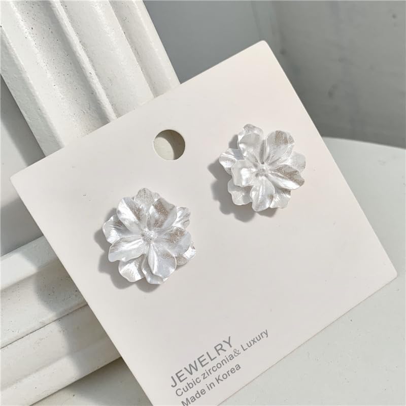 earrings earrings ladies stud earrings white Large flower flower silver 925 metal allergy Large Korean style cute accessories jewelry QYHH017