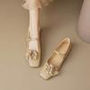 Fashion New Women's Spring Elegant Single Low Heel Women's Party Shoes Silver Beige High Heels Flat Small Leather Shoes Flowers