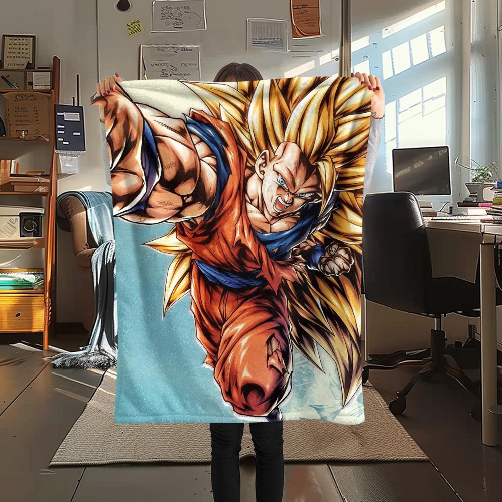 Goku pattern Flannel Blanket, High quality Comfortable for All Seasons, Home Decor, Warmth and Comfort, Perfect for Gifts.