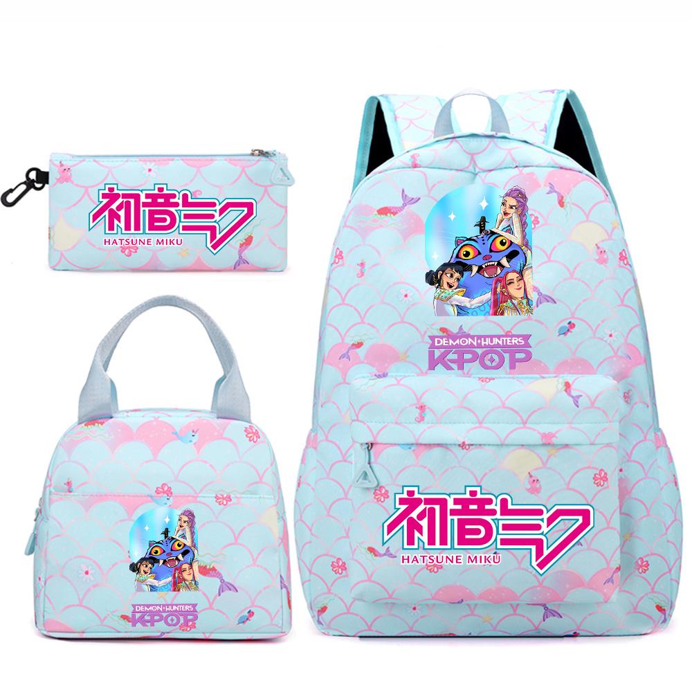 3Pcs/set Anime Cartoon Demon Hunters Printed Backpack Handbag Pencil Case for Teenger Student Girl Boy Large Capacity Waterproof Bookbag