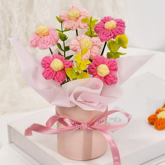 Вязаный Цветочный Букет Ручной Работы Искусственный Вязаный Букет Подсолнух Гвоздика Тюльпан Пушистые Цветы Подарки для Мамы Жены на День Рождения Юбилей