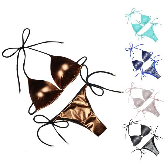2 Pcs/Set Women Bikini Set Smooth Surface Reflective Padded Wire Free