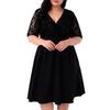 Women Plus Size V-neck Short Sleeve Sexy Lace Stitching Waist Evening Dress