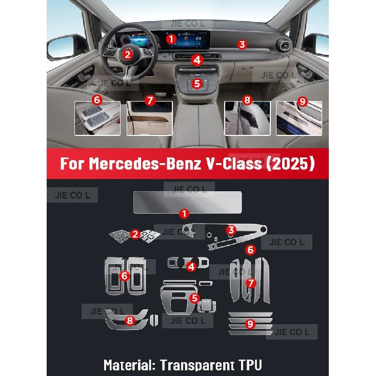 Для Mercedes Benz V Class 2025 Защитная пленка из ТПУ от царапин для центральной консоли, медиа-панели, навигации в салоне автомобиля