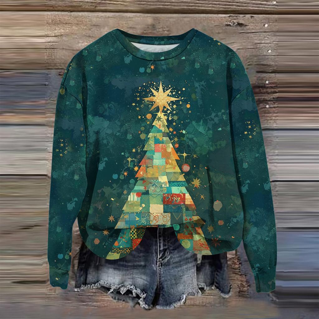 Women's Fashion Printed Long Sleeve Loose Round Neck Sweatshirt Top Fall