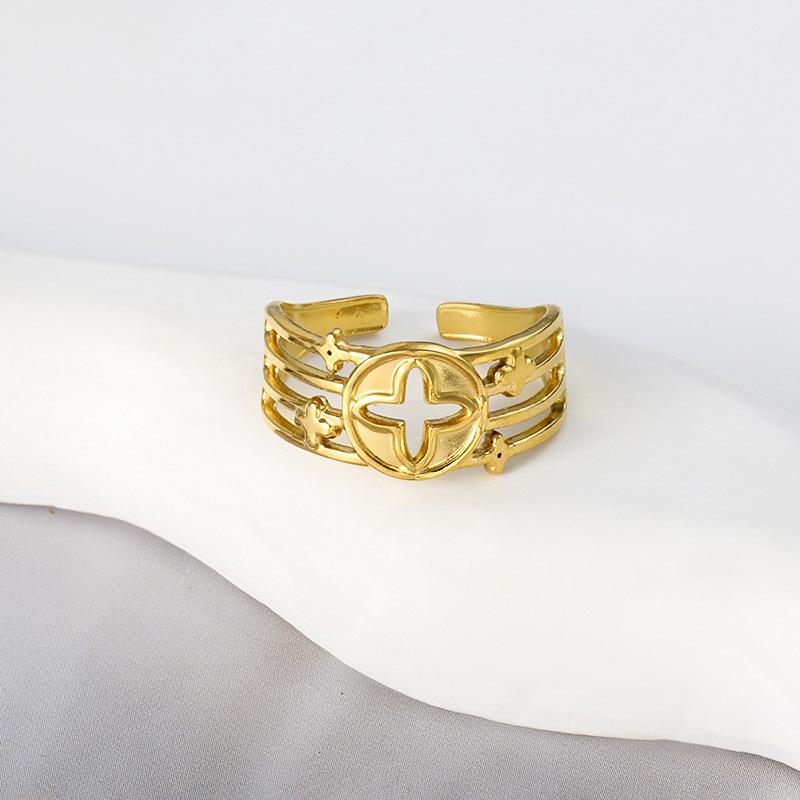 Кольцо из титановой стали с отверстием под четырехлистный клевер, женское, регулируемое, для пары, кольцо из нержавеющей стали