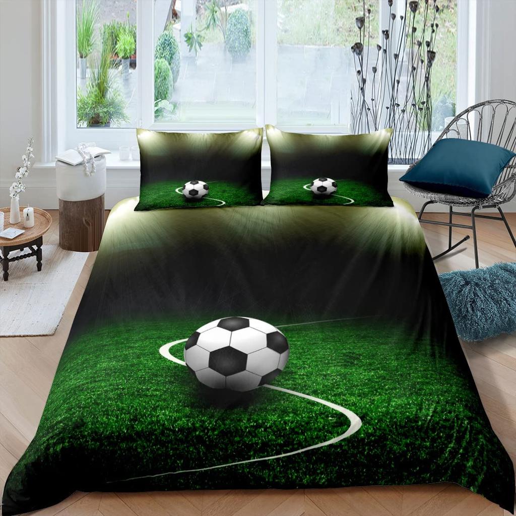 Зеленый футбольное поле King Queen пододеяльник футбольное поле одеяло покрывало мальчики мужчины спортивные игры комплект постельного белья полиэстер пододеяльник
