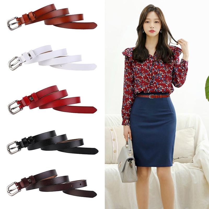 Womens Cowhide Leather Belt With Classic Pin Closure And Slim Design For Casual Outfits