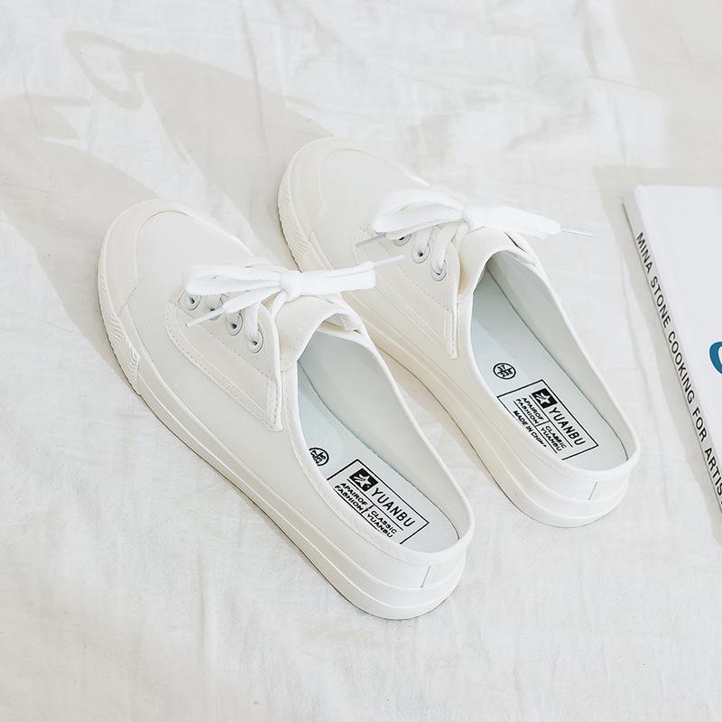 2021 Новые парусиновые туфли без каблука, женские полускользящие корейские туфли для ленивых, студенческие белые туфли с одной педалью, полуподдерживающие туфли для досок