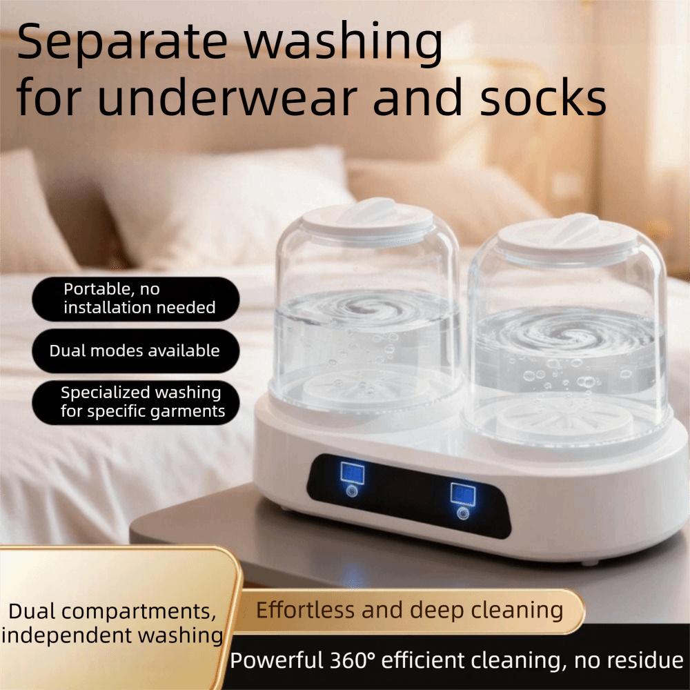 2 Modes Double Cup Washing Machine Transparent Tank Portable Sock Washer Dormitory Use