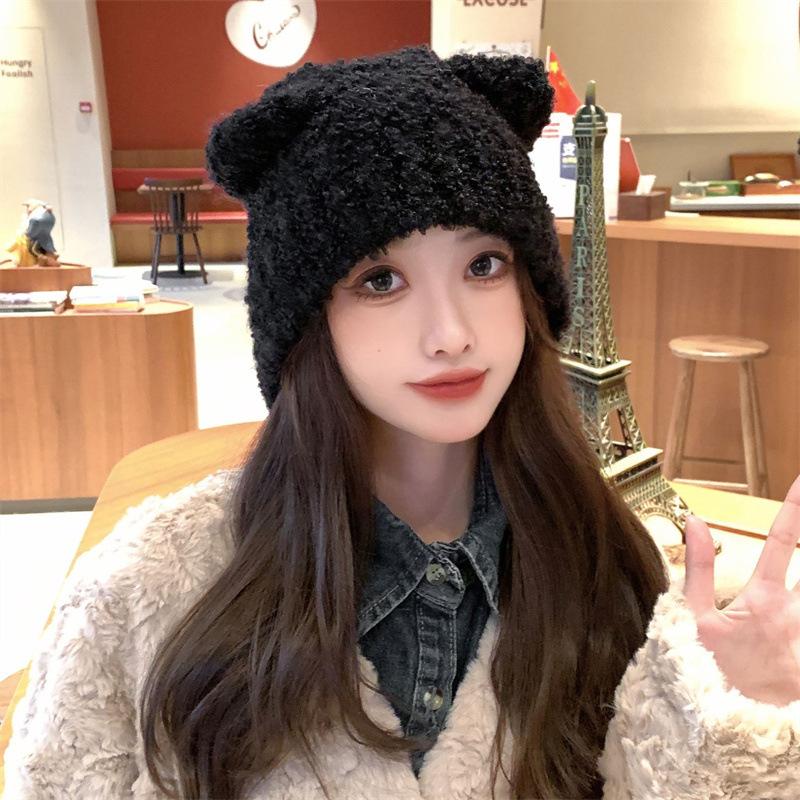 Женская мода корейский стиль осень и зима теплая вязаная шерстяная шапка-ушанка женская милая шапка-пуловер с плюшевым мишкой