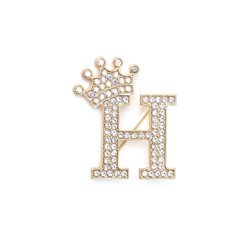 1 шт. брошь-булавка для женщин и мужчин, брошь с инициалом, булавка на воротник, кристалл, страз, модная, от A до Z, золотистый тон, булавка-корсет