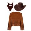 3Pcs Cowboy Costume for Kids Unisex, Fringe Vest Set with Hat & Bandana, Western Cowgirl Halloween Dress Up Outfit