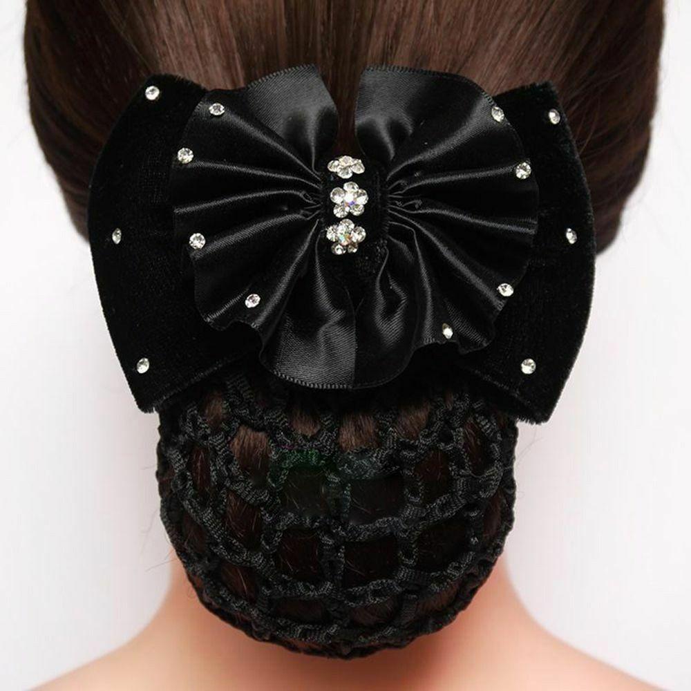 1Pcs Bowknot Net Bun Hair Cover Satin Bow Elastic Hairnet Durable Bun Crochet Net  Hair Accessories