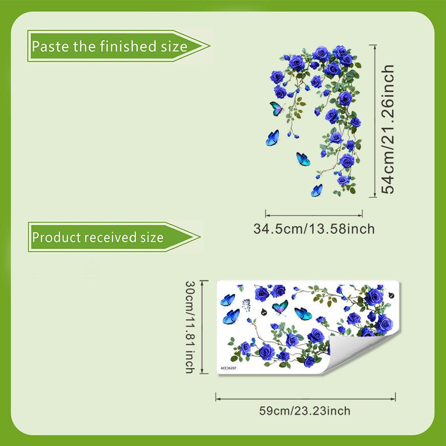 Мечтательная Синяя Цветочная Лоза Полоски Наклейка Настенный Деколь, Наклейка на Стеклянную Дверцу Холодильника/Кондиционера