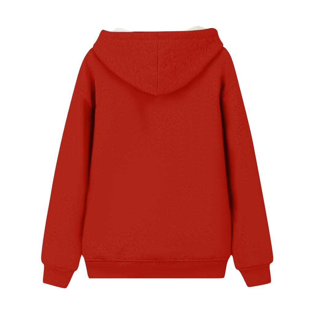 Женская модная флисовая теплая свободная толстовка с капюшоном и рождественским принтом