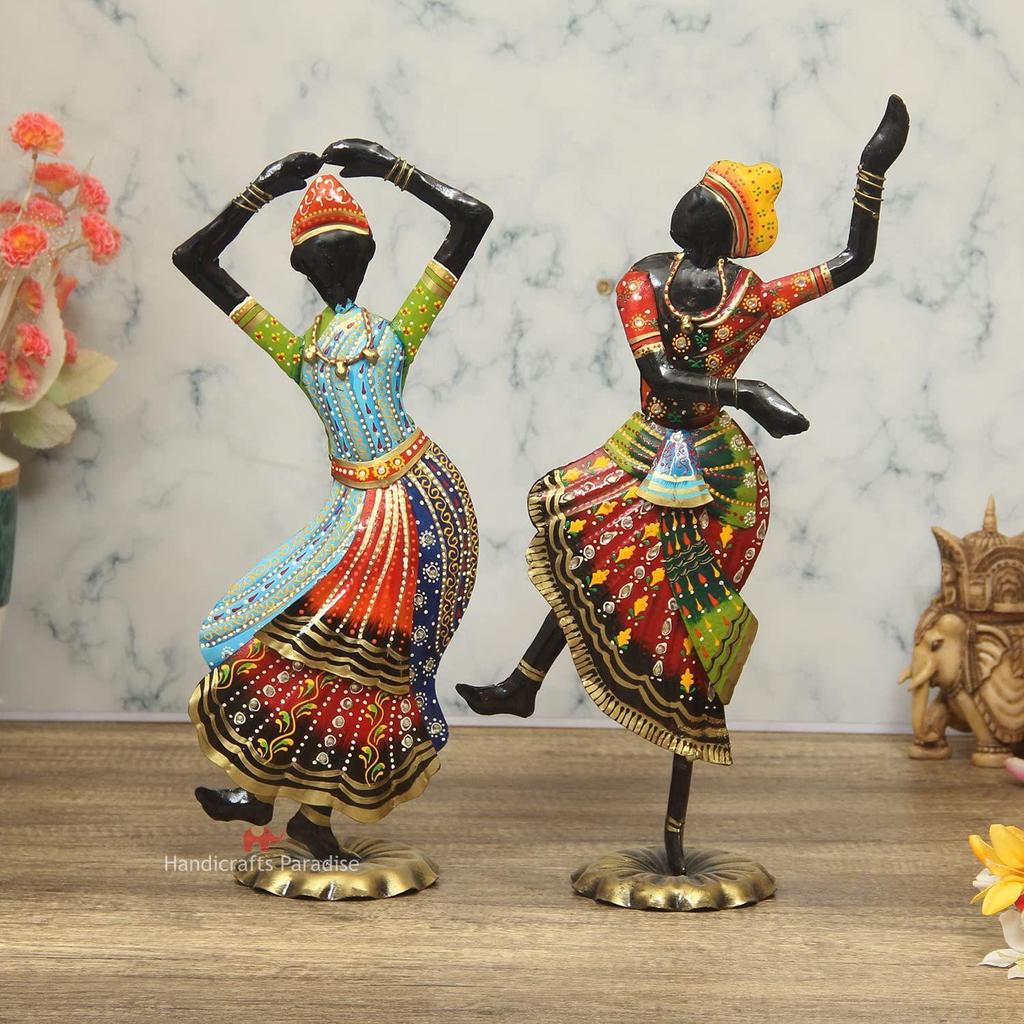 Wrought Iron Bharatnatyam Dancing Couple Showpiece For Home Décor, 17.75 Inch, Multicolor