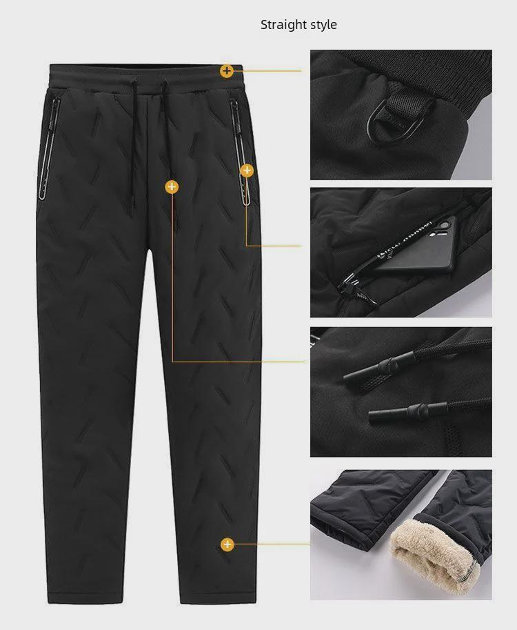 Men's Plus Velvet Thicken Cotton Trousers: Winter Warm, Casual Fit, Elastic Ankle, Suitable for Middle-Aged and Elderly.