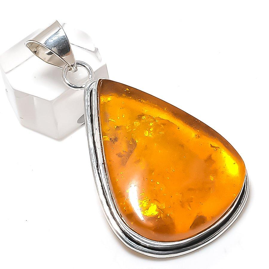 Baltic Amber Gemstone 925 Sterling Silver Jewelry Pendant 2.17"