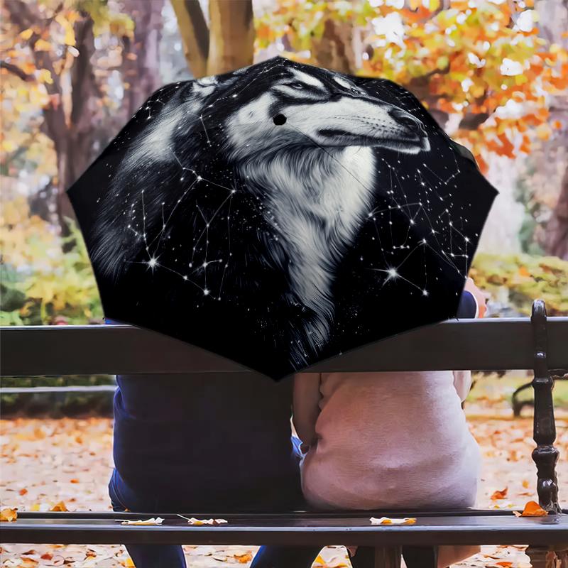 Black Husky pattern, automatic folding umbrella, portable and foldable design, 8 ribs, a Christmas or birthday gift.