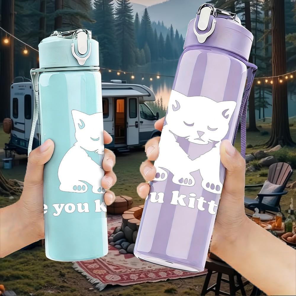 1PC Are You Kitten Me Light Cat 750ml Color Plastic Sports Water Bottle Leakproof Flip Straw Lid Suitable for Sports Office Home Use