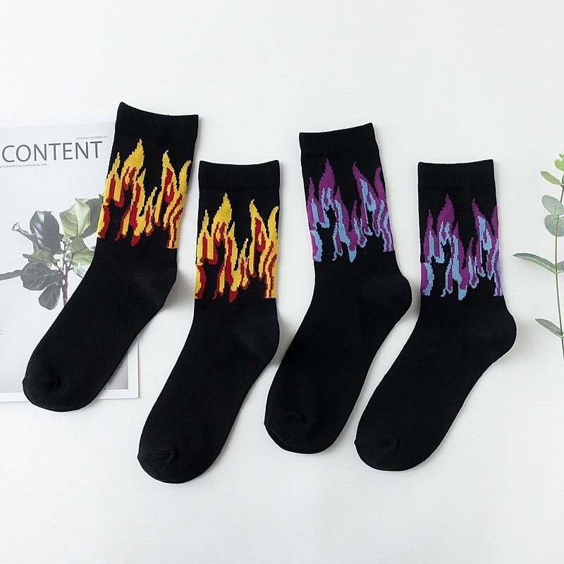 2 пары европейских и фиолетовых носков Flame Tube Cotton Socks для мужчин, японских пар, носки для скейтбординга, для улицы