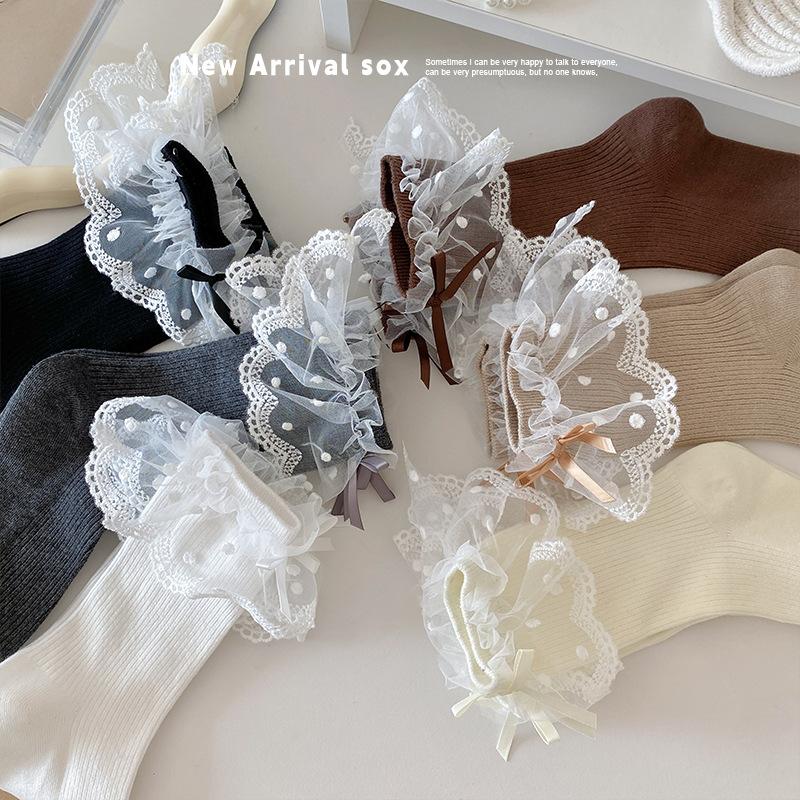 Девичьи весенне-осенние носки с кружевными бантами, девичьи гольфы до середины икры в стиле Лолиты, осенне-зимние студенческие носки в балетном стиле